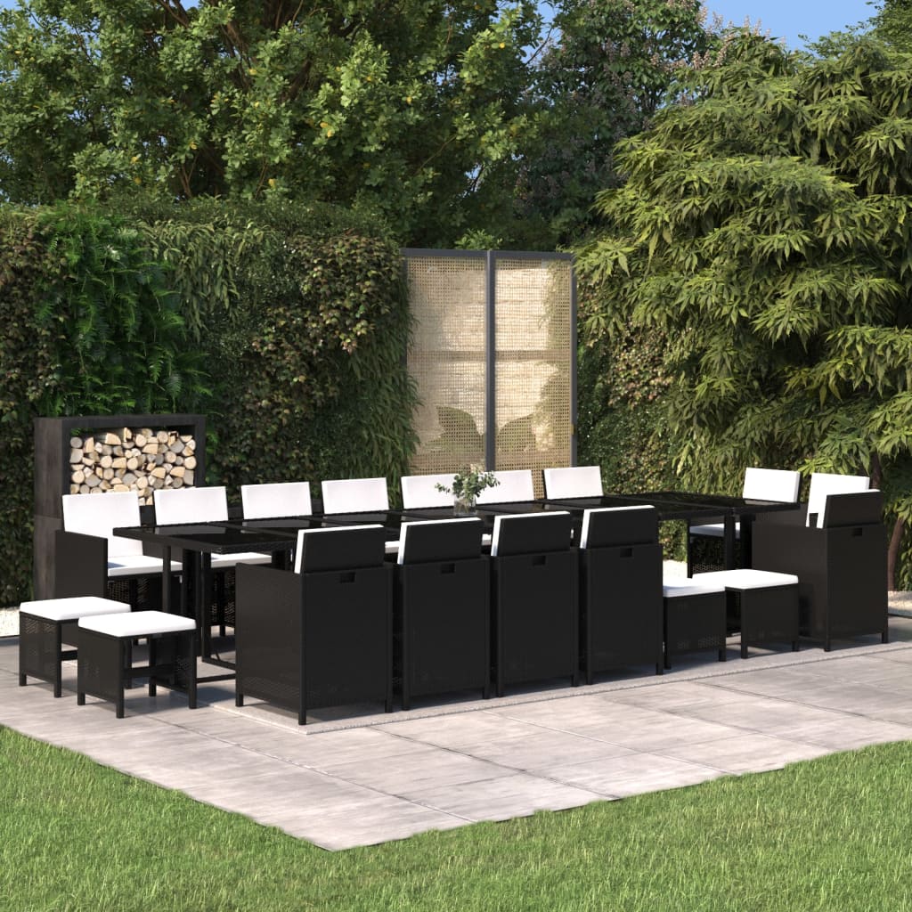 19-Delige Tuinset Met Kussens Poly Rattan Zwart