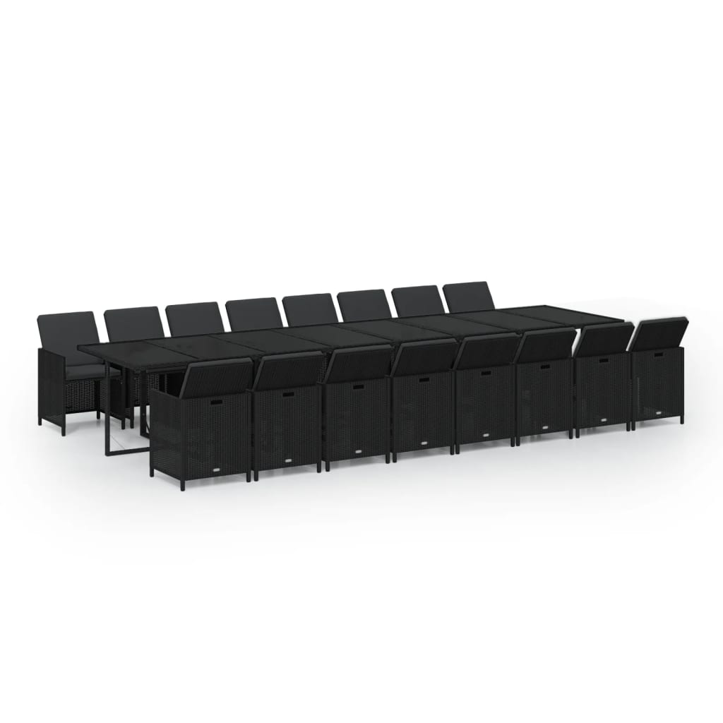 17-Delige Tuinset Met Kussens Poly Rattan Zwart