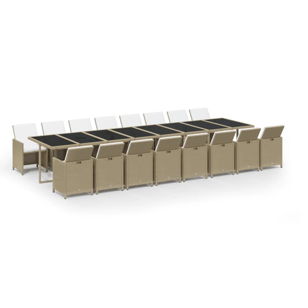 17-Delige Tuinset Met Kussens Poly Rattan Beige