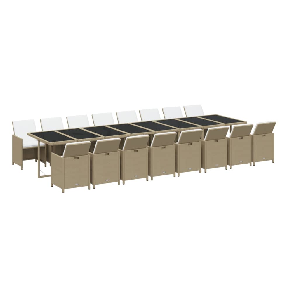 17-Delige Tuinset Met Kussens Poly Rattan Beige
