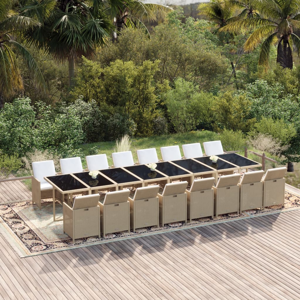 17-Delige Tuinset Met Kussens Poly Rattan Beige