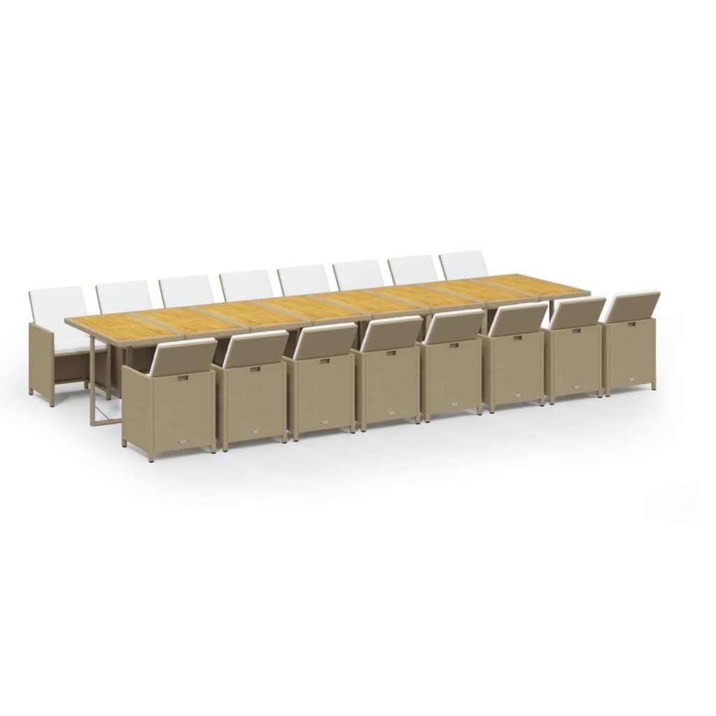 17-Delige Tuinset Met Kussens Poly Rattan Beige