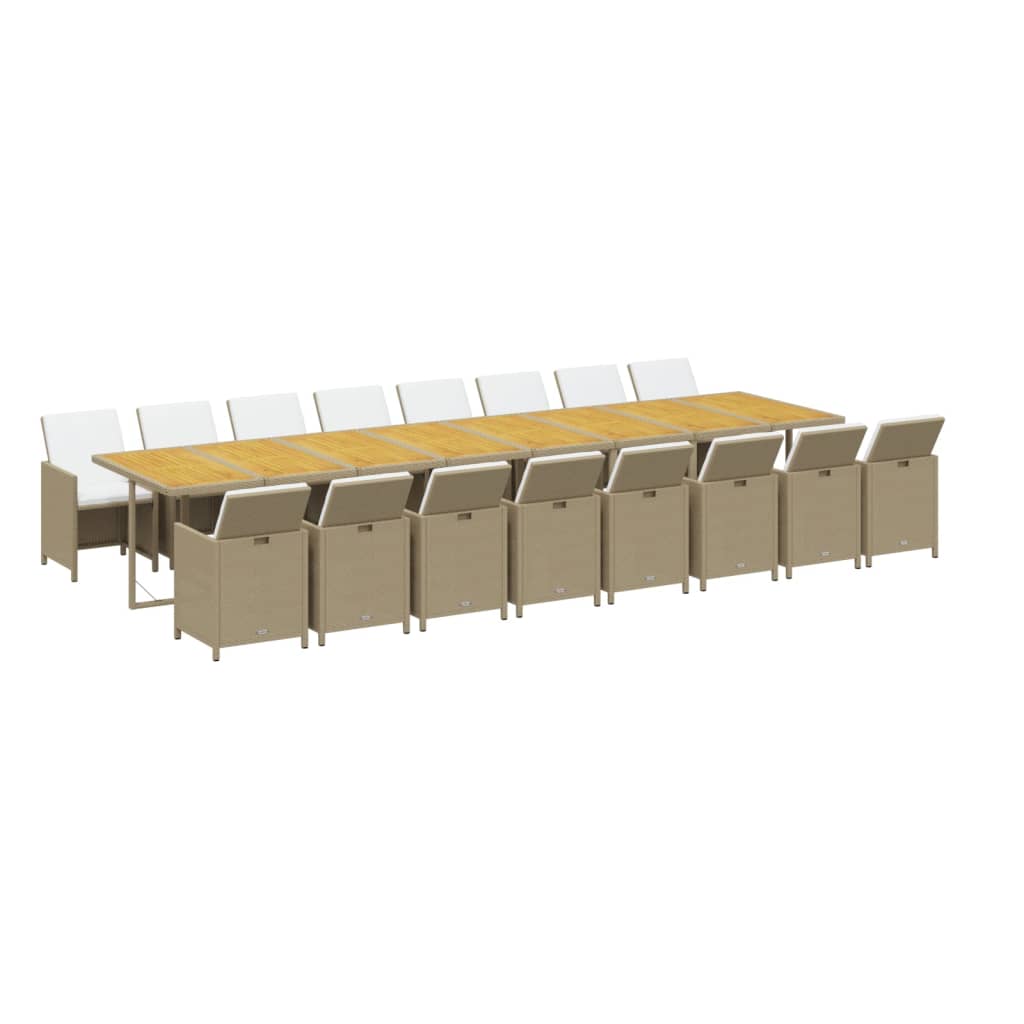 17-Delige Tuinset Met Kussens Poly Rattan Beige