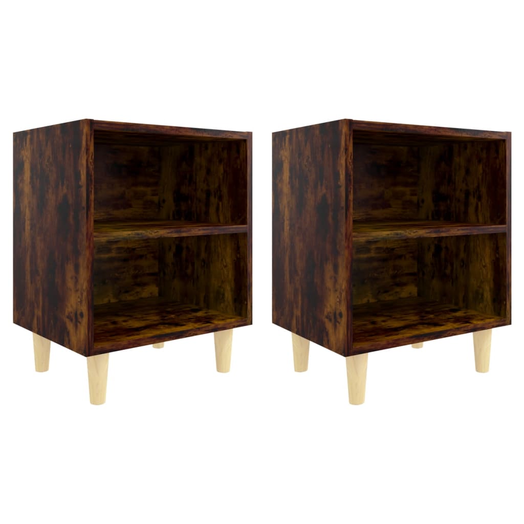 Nachtkastjes 2 St Met Houten Poten 40X30X50 Cm Gerookt Eiken