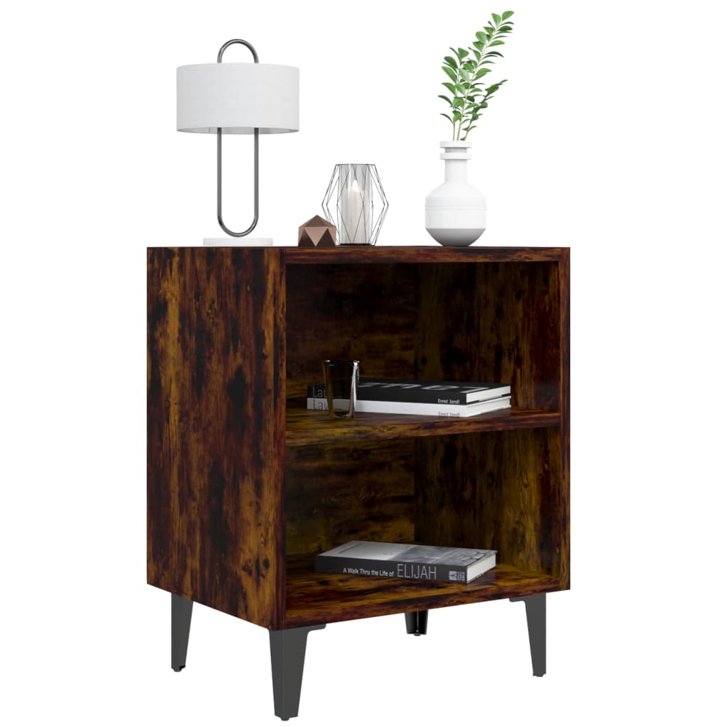 Nachtkastjes 2 St Met Metalen Poten 40X30X50 Cm Gerookt Eiken