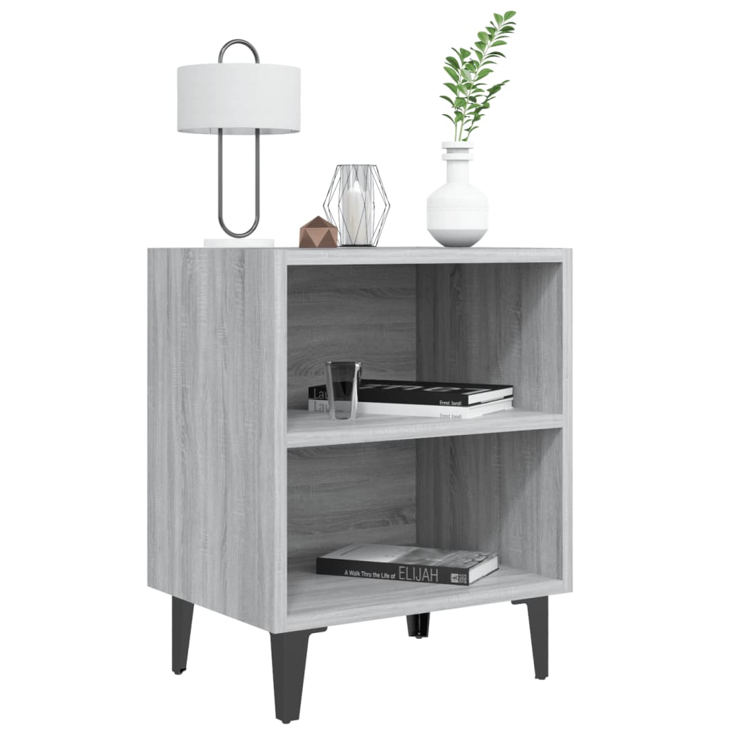 Nachtkastje Met Metalen Poten 40X30X50 Cm Grijs Sonoma Eiken