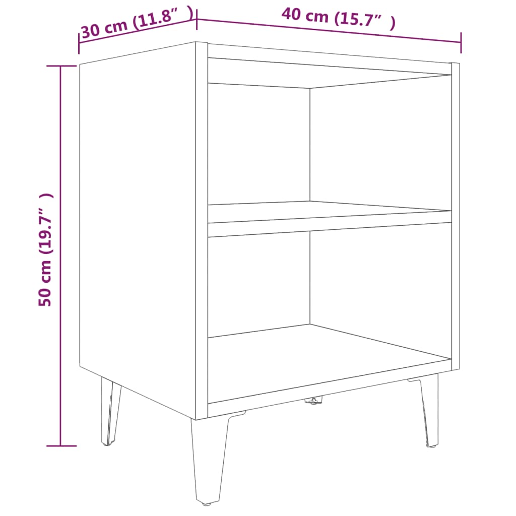Nachtkastje Met Metalen Poten 40X30X50 Cm Grijs Sonoma Eiken