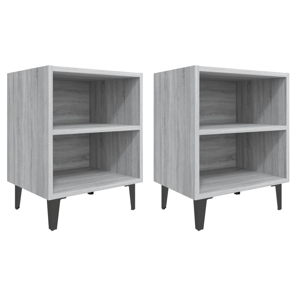 Nachtkastjes 2 St Met Metalen Poten 40X30X50 Cm Grijs Sonoma