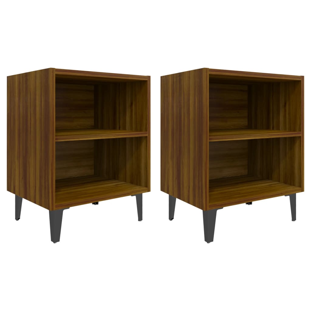 Nachtkastjes 2 St Met Metalen Poten 40X30X50 Cm Bruineikenkleur