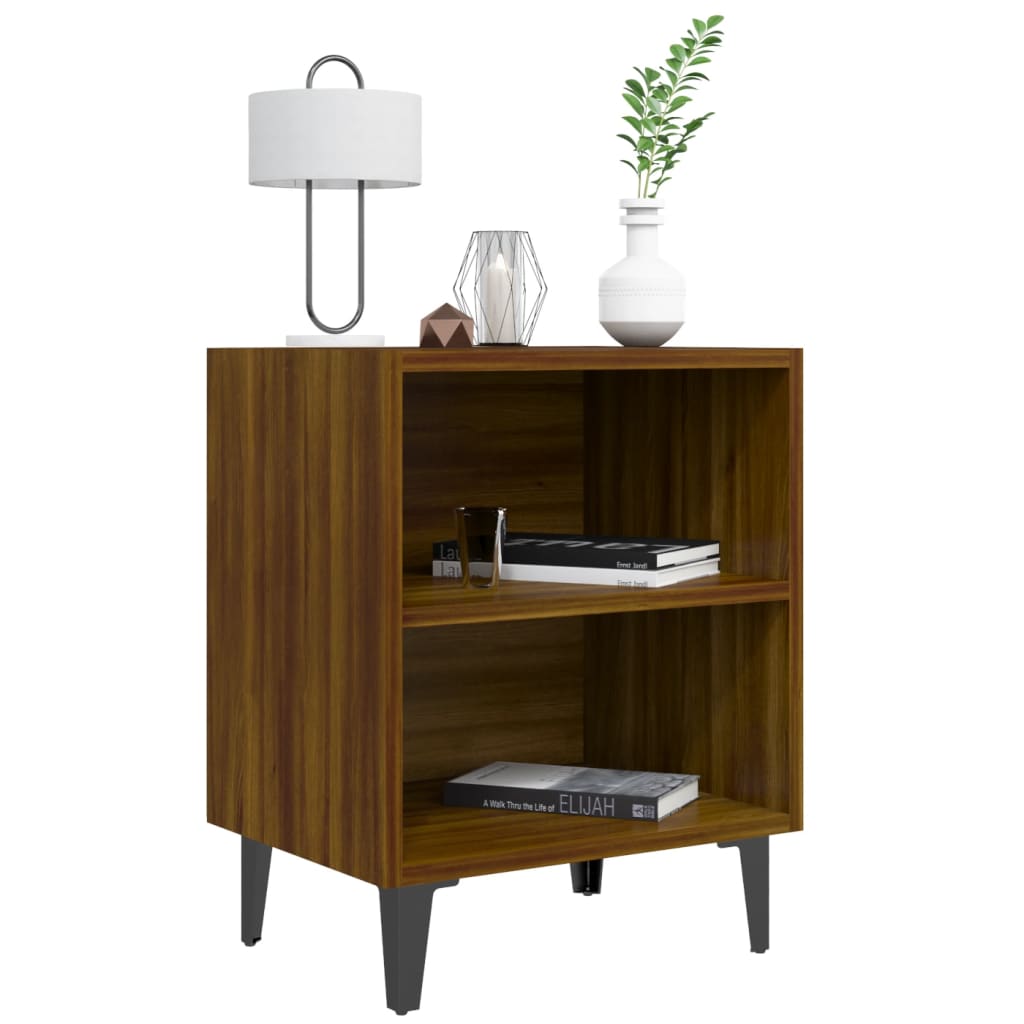 Nachtkastjes 2 St Met Metalen Poten 40X30X50 Cm Bruineikenkleur