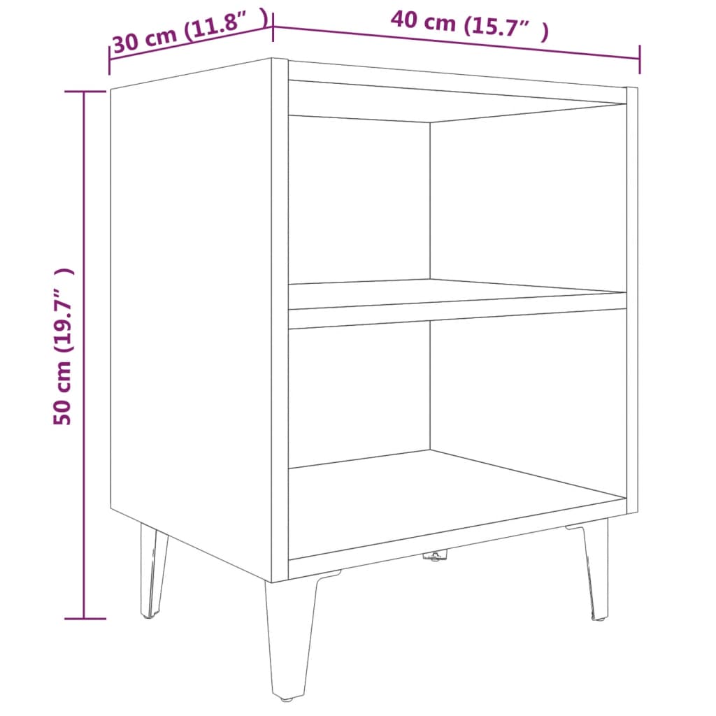 Nachtkastjes 2 St Met Metalen Poten 40X30X50 Cm Bruineikenkleur