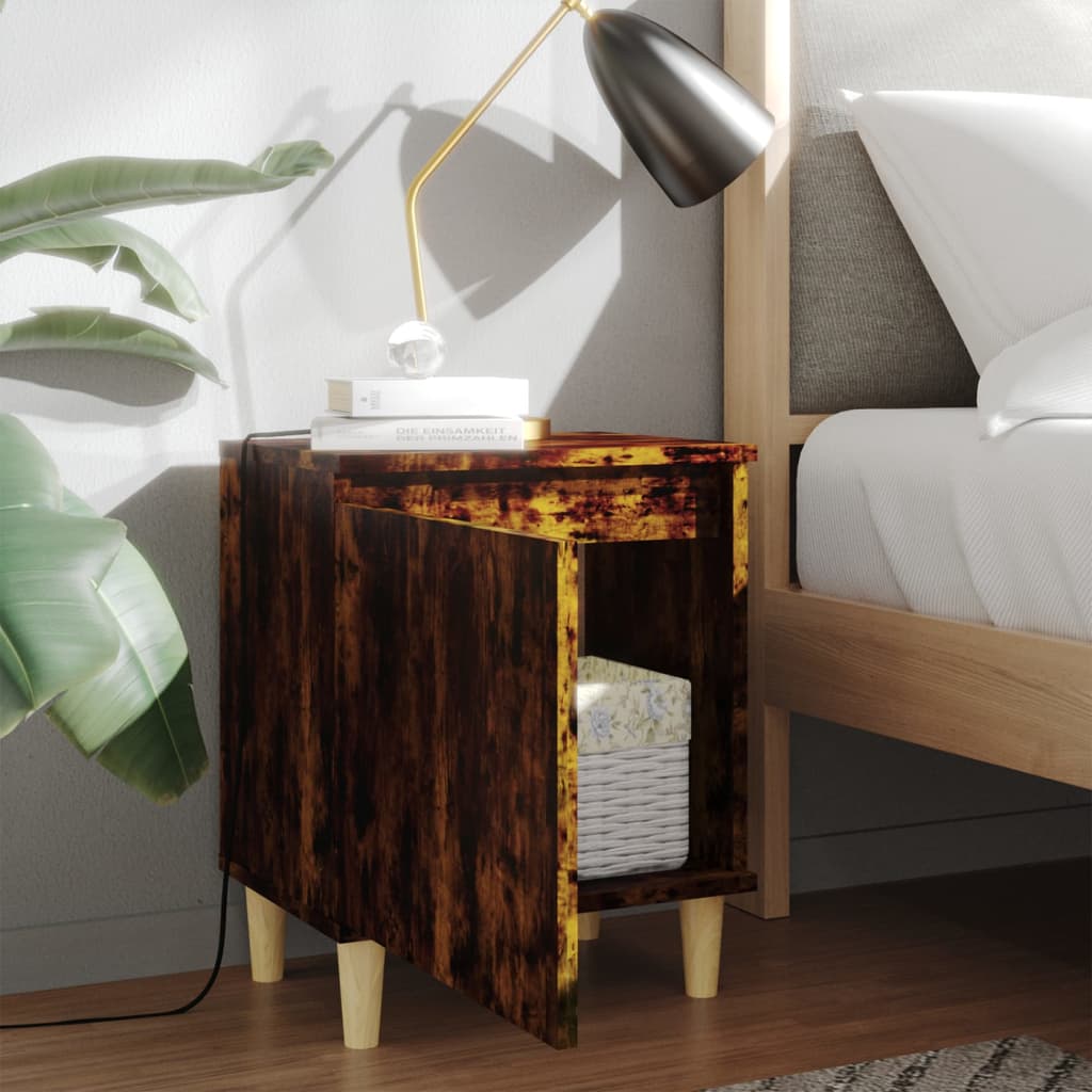 Nachtkastjes 2 St Met Houten Poten 40X30X50 Cm Gerookt Eiken