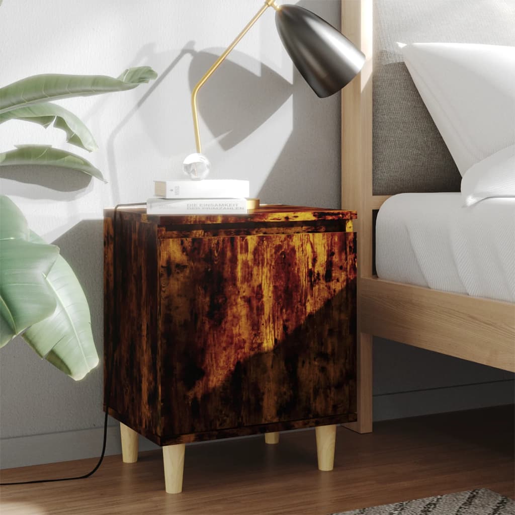Nachtkastjes 2 St Met Houten Poten 40X30X50 Cm Gerookt Eiken