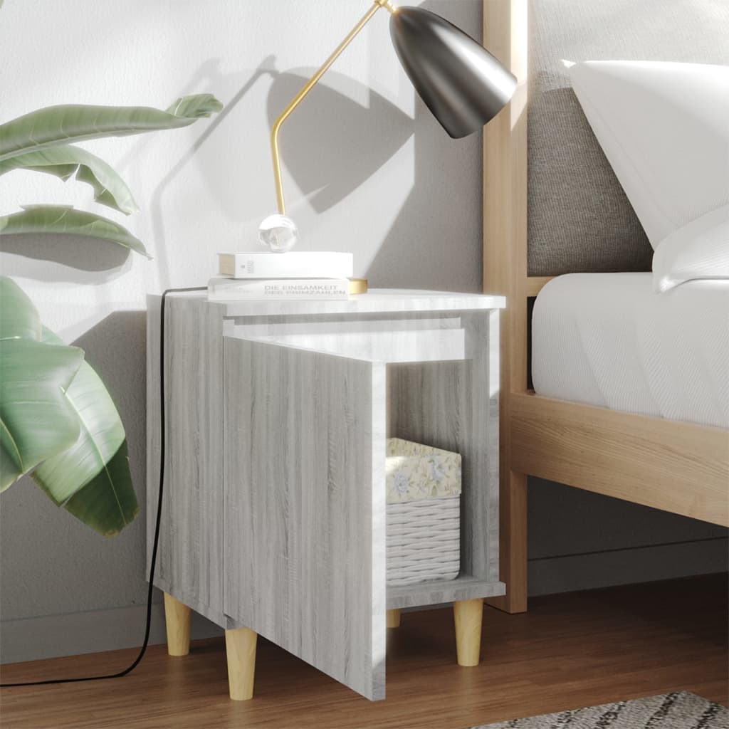 Nachtkastje Met Houten Poten 40X30X50 Cm Grijs Sonoma Eiken