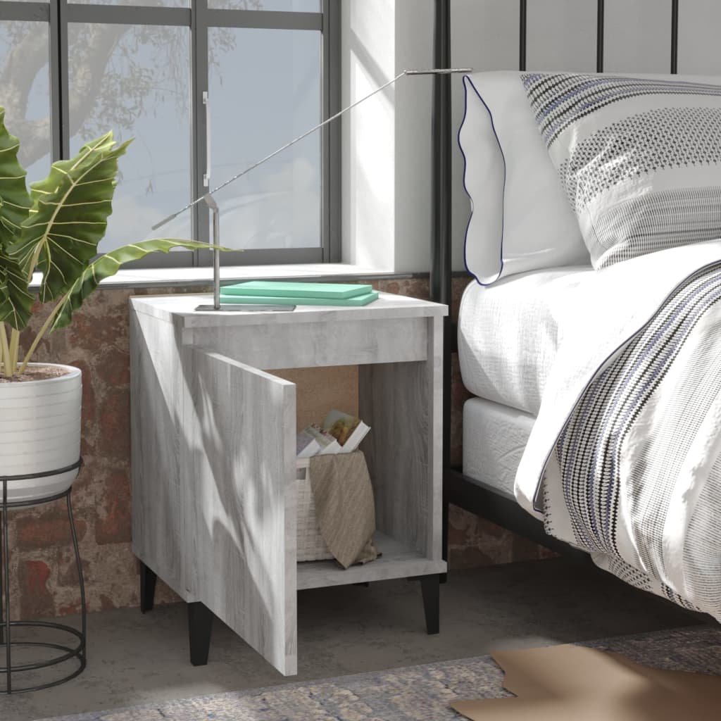 Nachtkastje Met Metalen Poten 40X30X50 Cm Grijs Sonoma Eiken