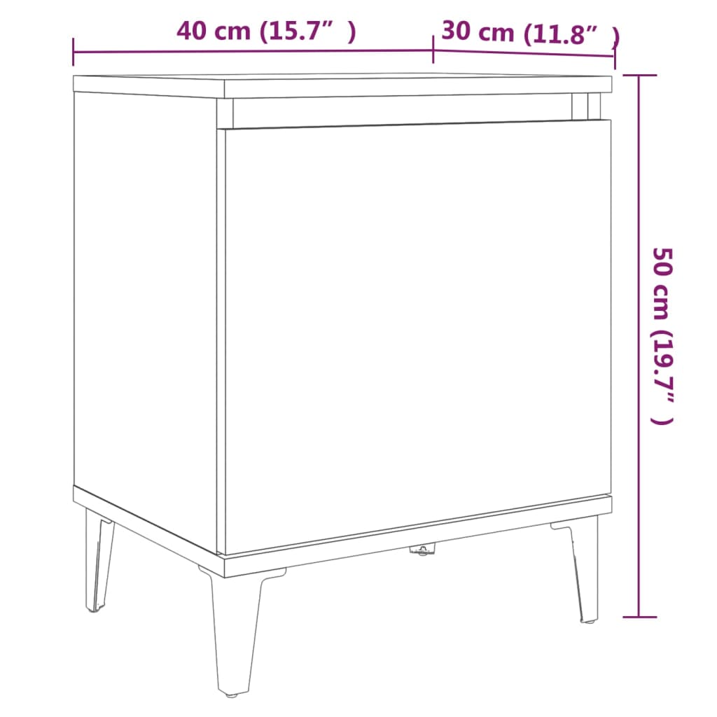 Nachtkastje Met Metalen Poten 40X30X50 Cm Grijs Sonoma Eiken