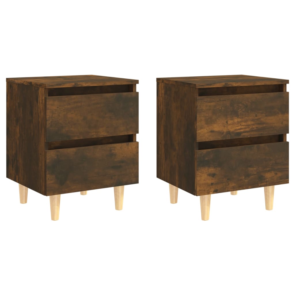 Nachtkastjes 2 St Met Houten Poten 40X35X50 Cm Gerookt Eiken