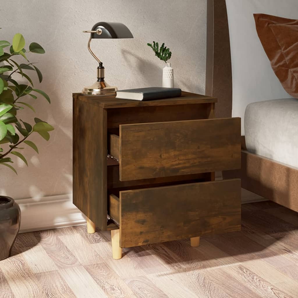Nachtkastjes 2 St Met Houten Poten 40X35X50 Cm Gerookt Eiken