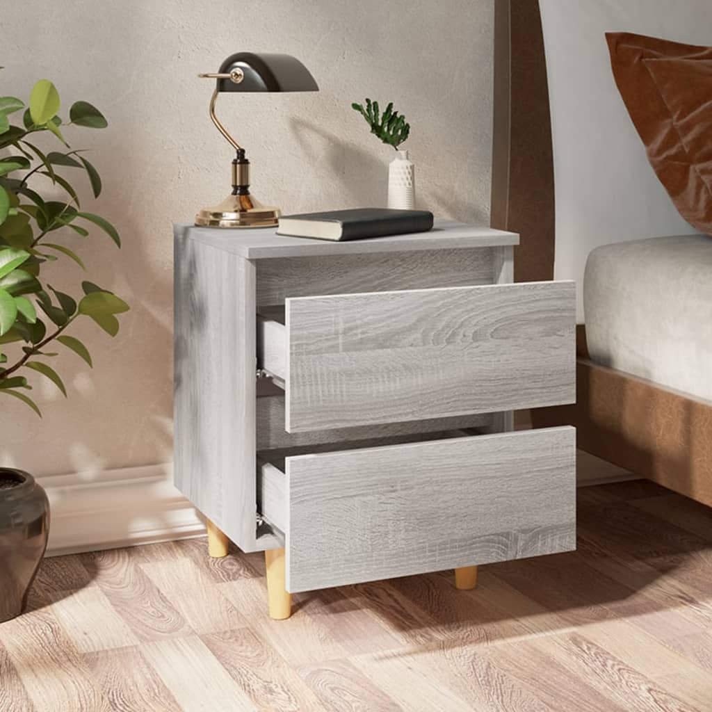 Nachtkastje Met Houten Poten 40X35X50 Cm Grijs Sonoma Eiken