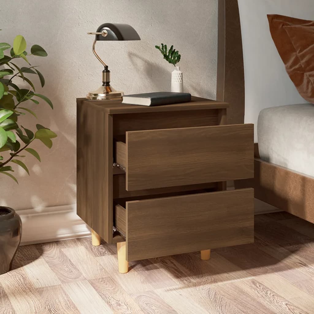 Nachtkastje Met Houten Poten 40X35X50 Cm Bruineikenkleurig