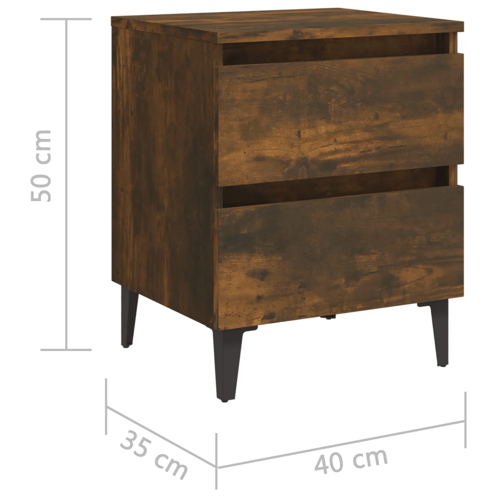 Nachtkastje Met Metalen Poten 40X35X50 Cm Gerookt Eikenkleurig