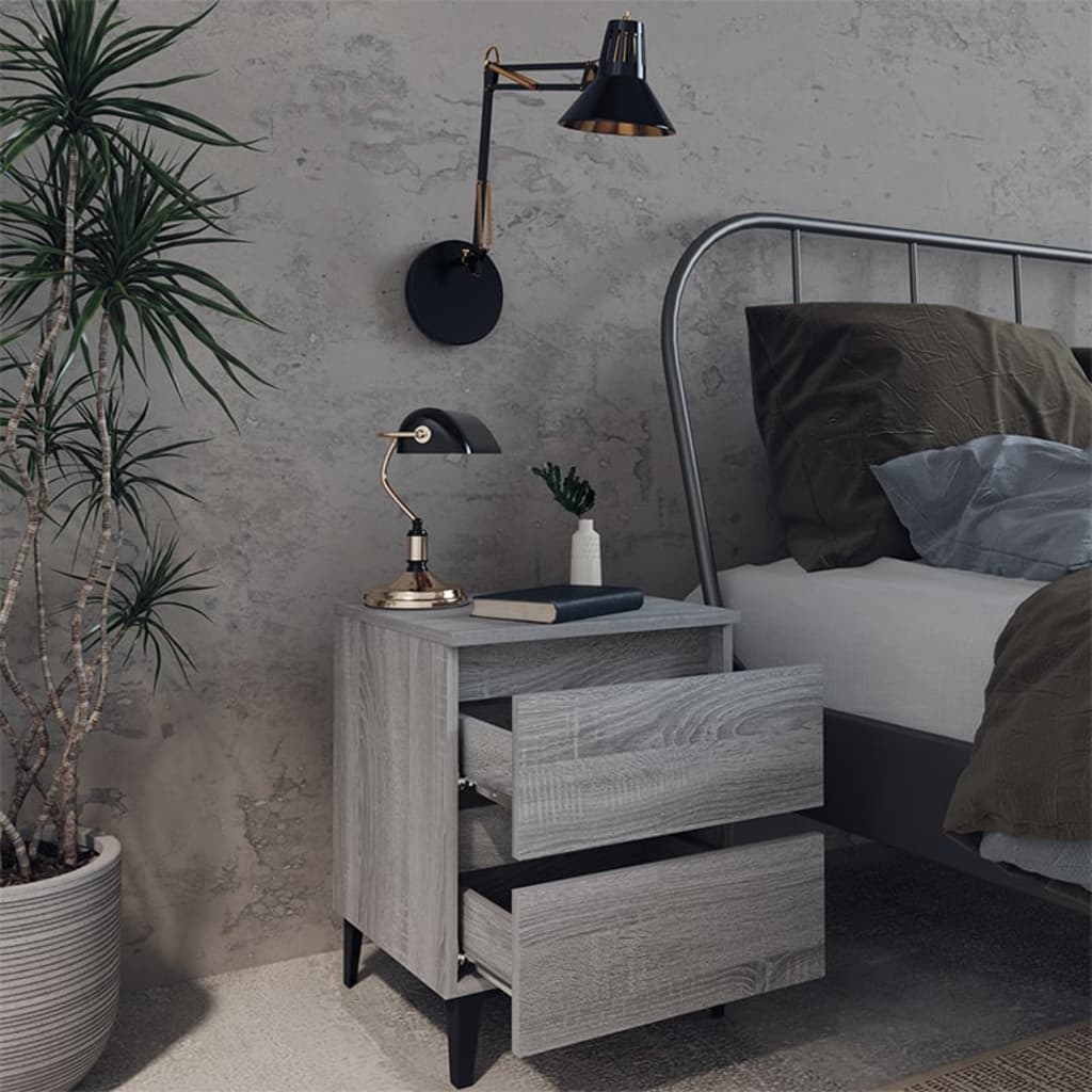 Nachtkastje Met Metalen Poten 40X35X50 Cm Grijs Sonoma Eiken