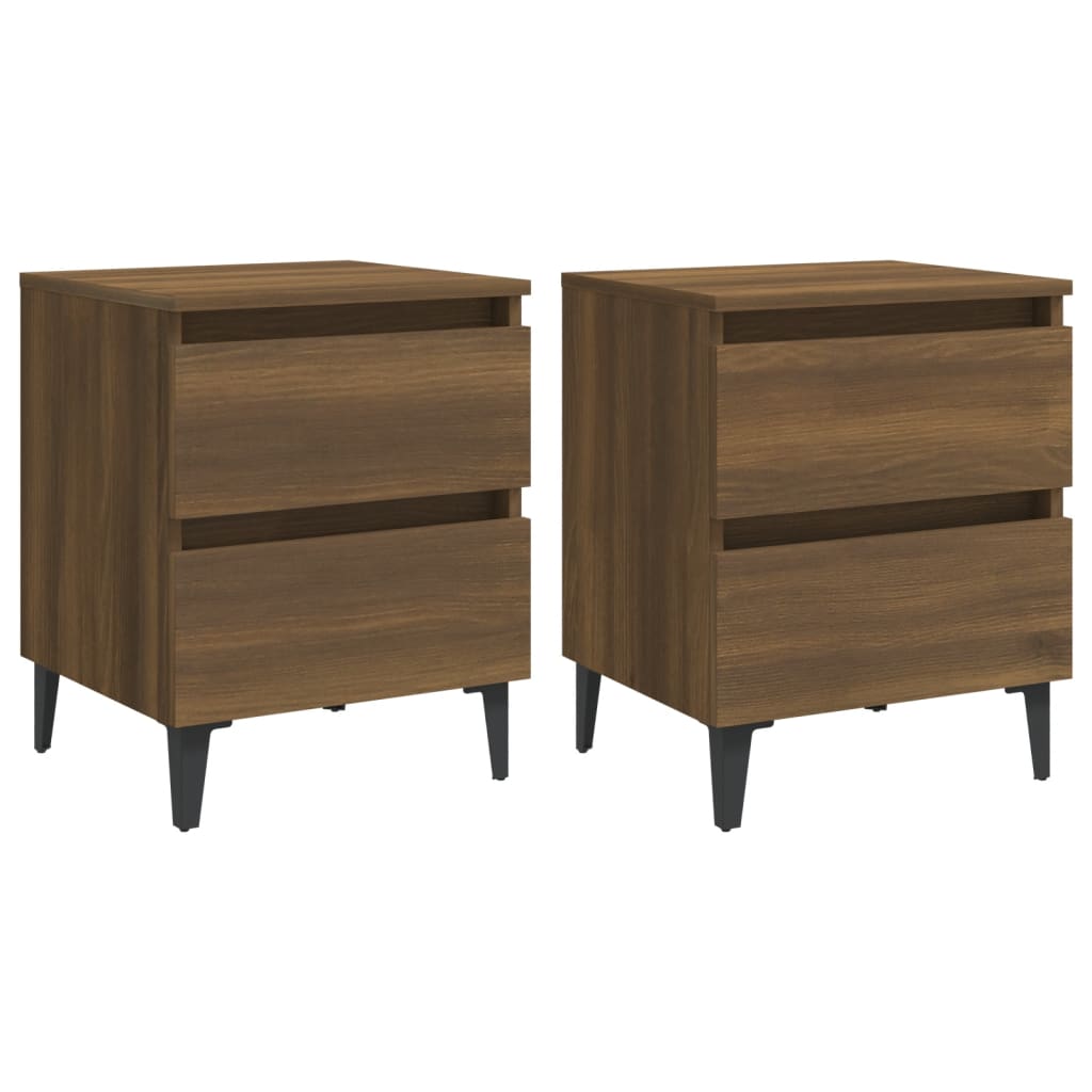 Nachtkastjes 2 St Met Metalen Poten 40X35X50 Cm Bruineikenkleur