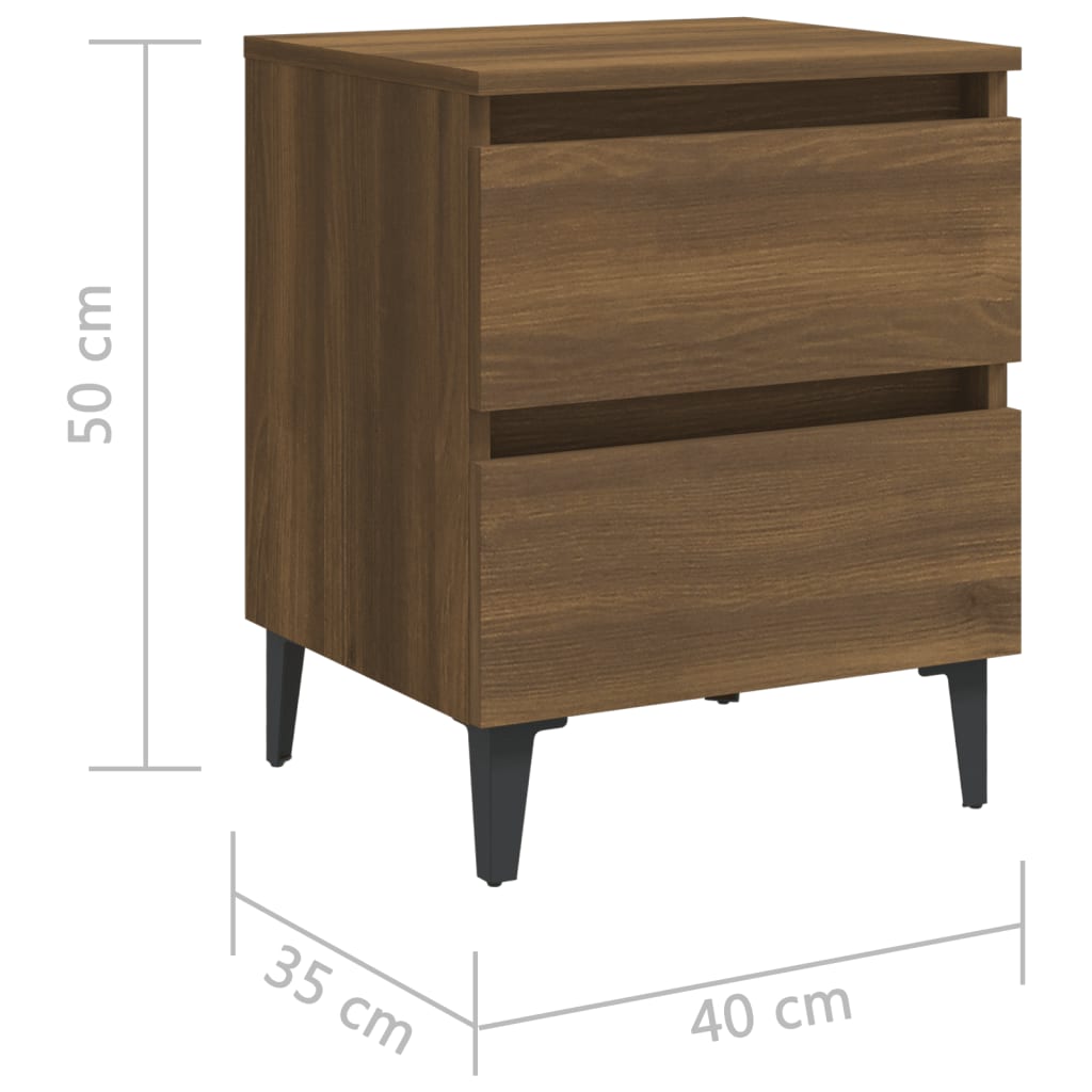 Nachtkastjes 2 St Met Metalen Poten 40X35X50 Cm Bruineikenkleur