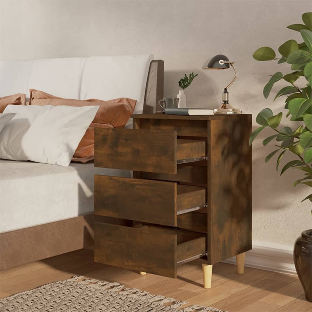 Nachtkastje Met Houten Poten 40X35X69 Cm Gerookt Eikenkleurig