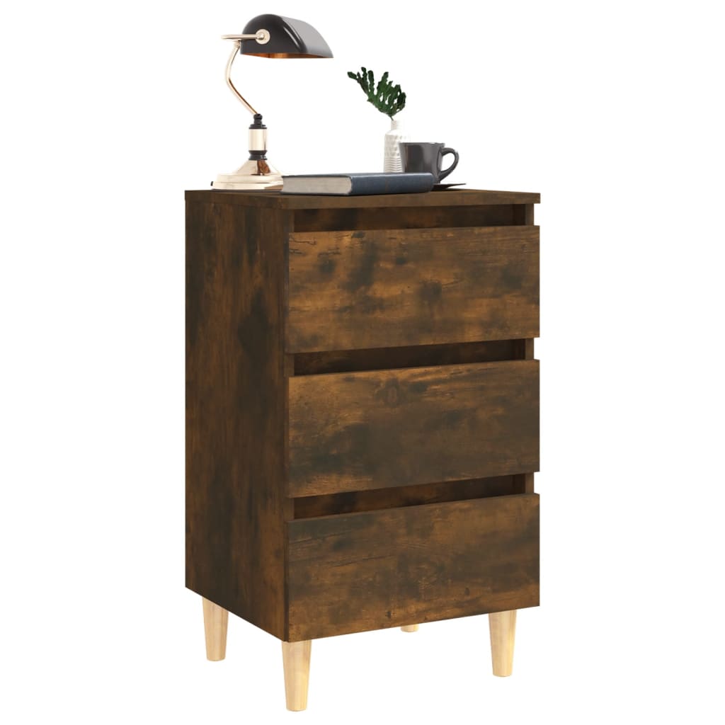 Nachtkastje Met Houten Poten 40X35X69 Cm Gerookt Eikenkleurig