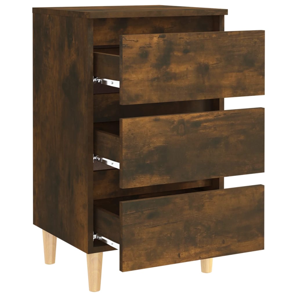 Nachtkastje Met Houten Poten 40X35X69 Cm Gerookt Eikenkleurig