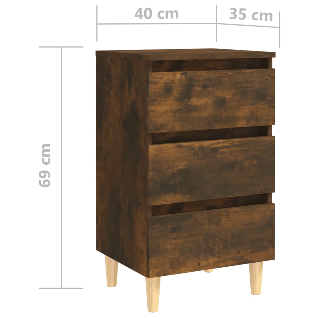 Nachtkastje Met Houten Poten 40X35X69 Cm Gerookt Eikenkleurig