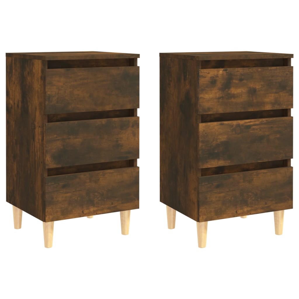 Nachtkastjes 2 St Met Houten Poten 40X35X69 Cm Gerookt Eiken