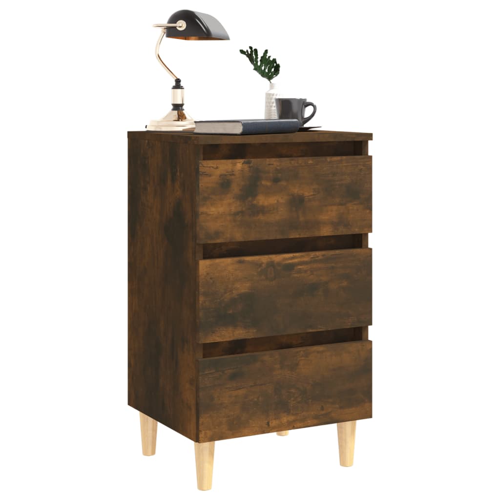 Nachtkastjes 2 St Met Houten Poten 40X35X69 Cm Gerookt Eiken