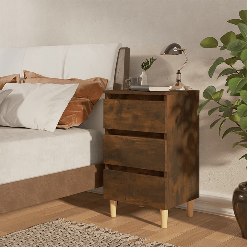 Nachtkastjes 2 St Met Houten Poten 40X35X69 Cm Gerookt Eiken
