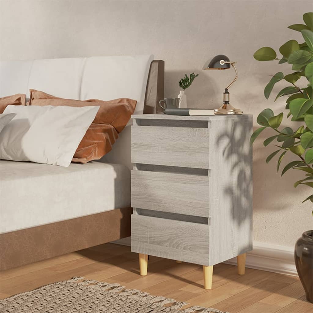 Nachtkastjes 2 St Met Houten Poten 40X35X69 Cm Grijs Sonoma