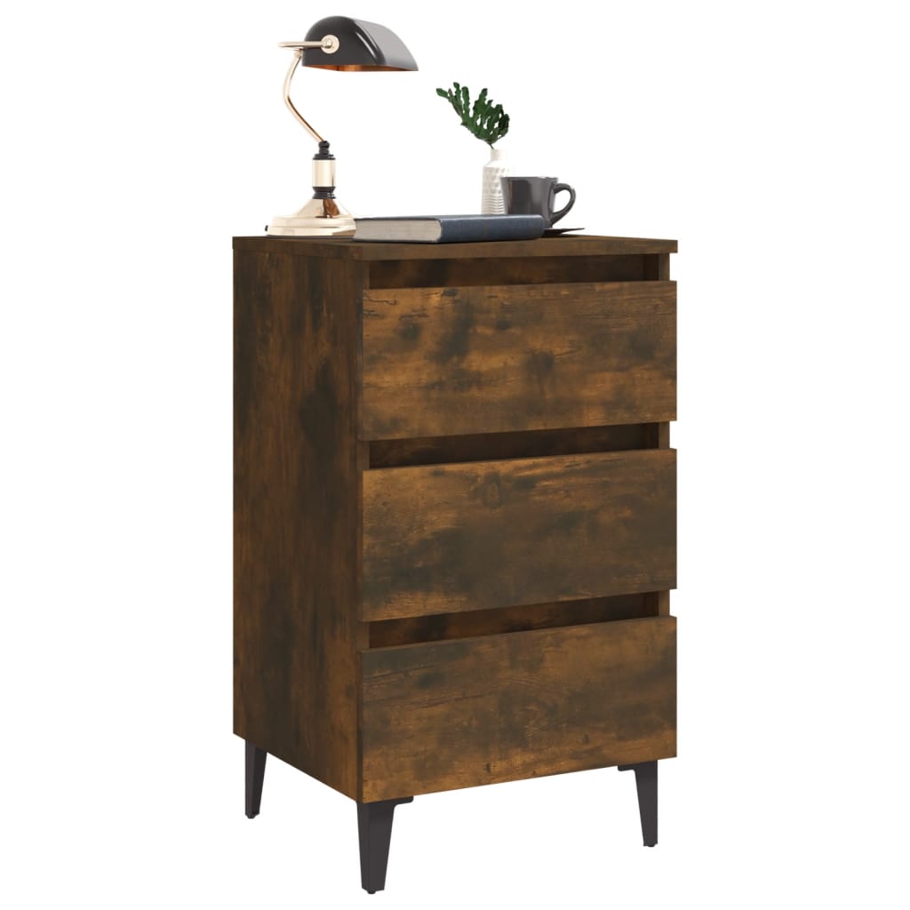 Nachtkastje Met Metalen Poten 40X35X69 Cm Gerookt Eikenkleurig