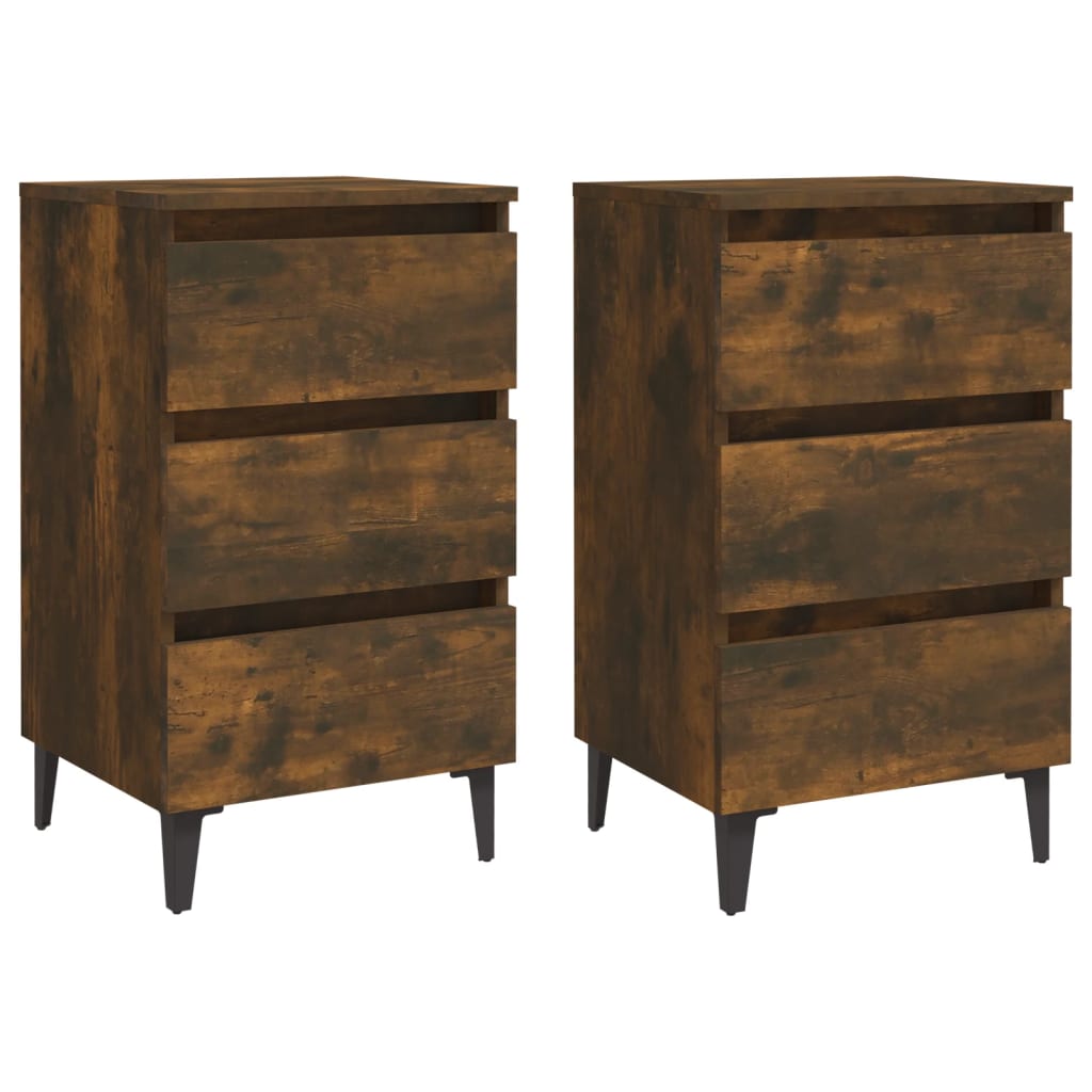 Nachtkastjes 2 St Met Metalen Poten 40X35X69 Cm Gerookt Eiken