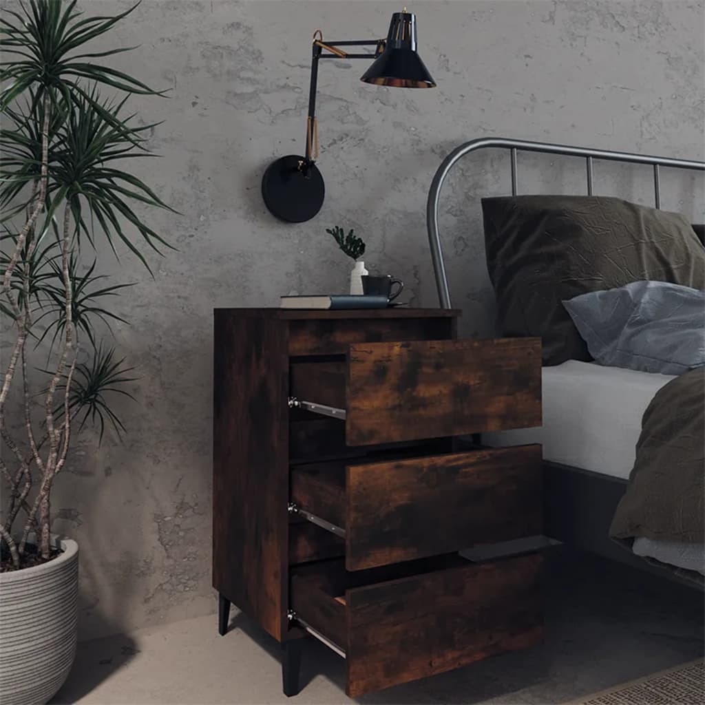 Nachtkastjes 2 St Met Metalen Poten 40X35X69 Cm Gerookt Eiken