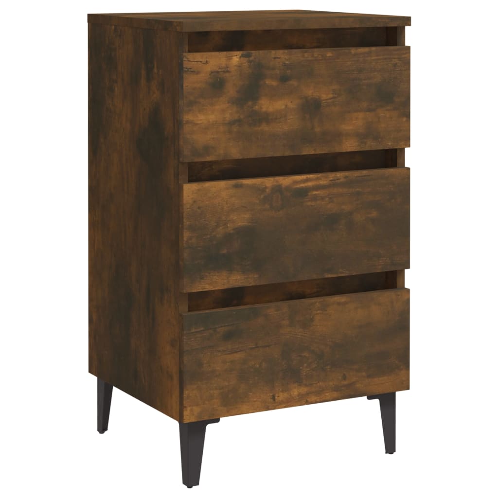 Nachtkastjes 2 St Met Metalen Poten 40X35X69 Cm Gerookt Eiken