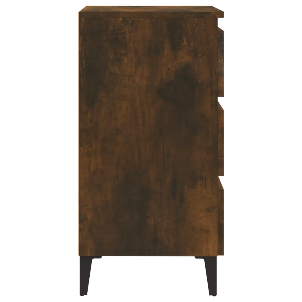 Nachtkastjes 2 St Met Metalen Poten 40X35X69 Cm Gerookt Eiken
