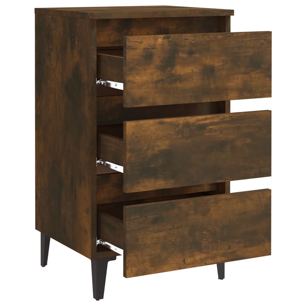 Nachtkastjes 2 St Met Metalen Poten 40X35X69 Cm Gerookt Eiken