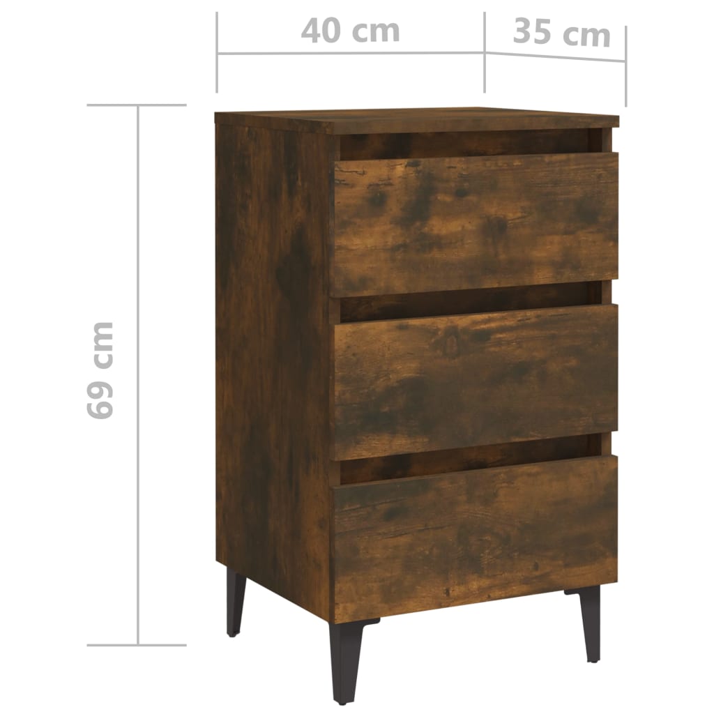 Nachtkastjes 2 St Met Metalen Poten 40X35X69 Cm Gerookt Eiken