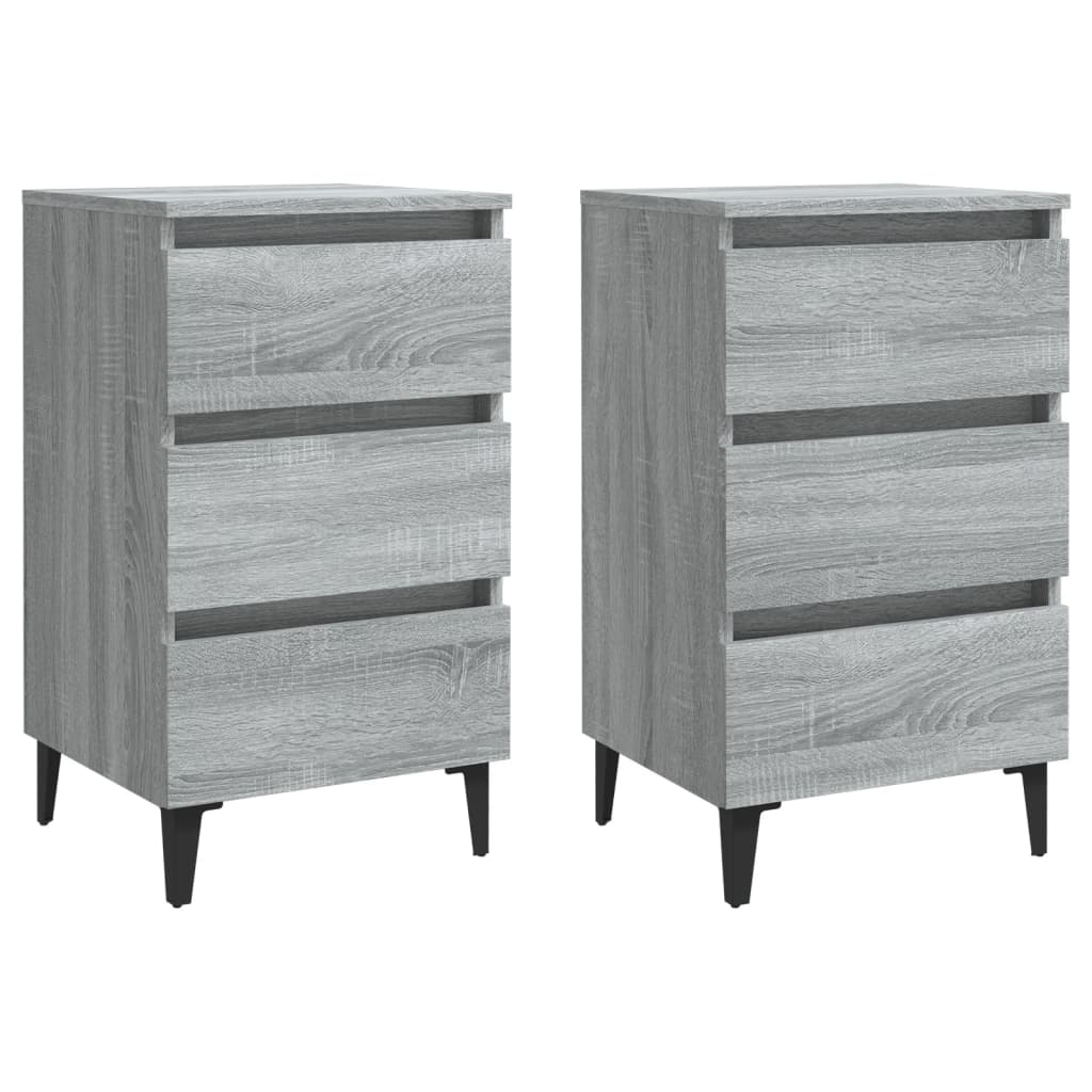 Nachtkastjes 2 St Met Metalen Poten 40X35X69 Cm Grijs Sonoma