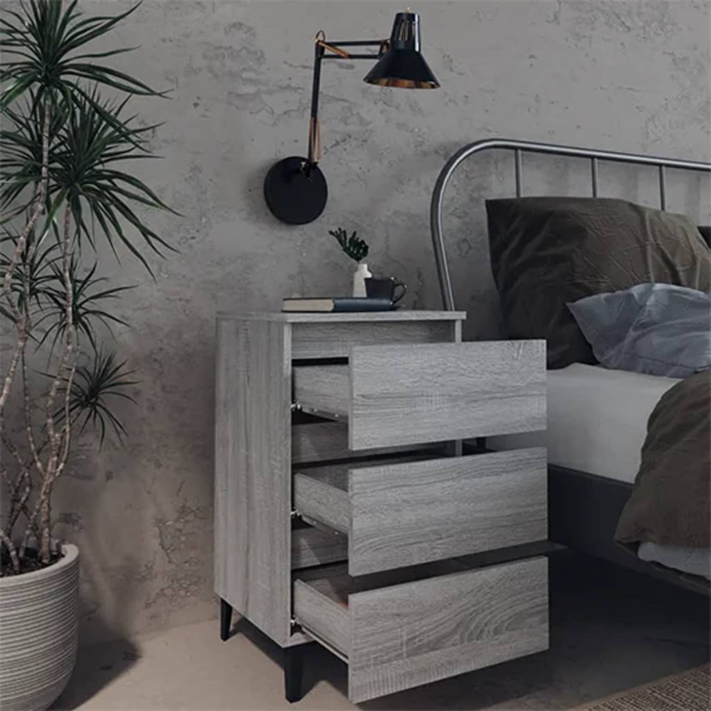 Nachtkastjes 2 St Met Metalen Poten 40X35X69 Cm Grijs Sonoma