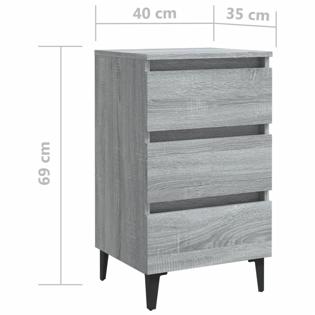 Nachtkastjes 2 St Met Metalen Poten 40X35X69 Cm Grijs Sonoma