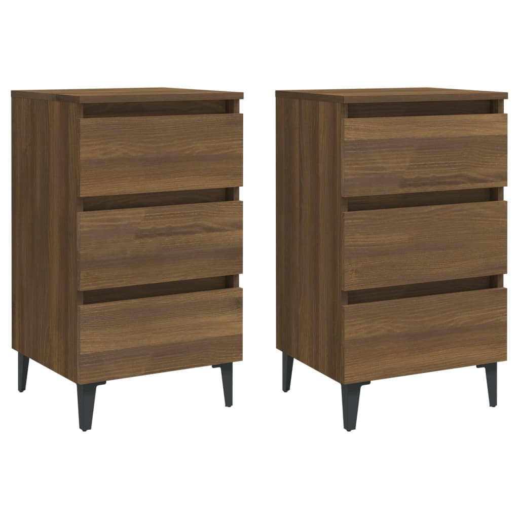 Nachtkastjes 2 St Met Metalen Poten 40X35X69 Cm Bruineikenkleur