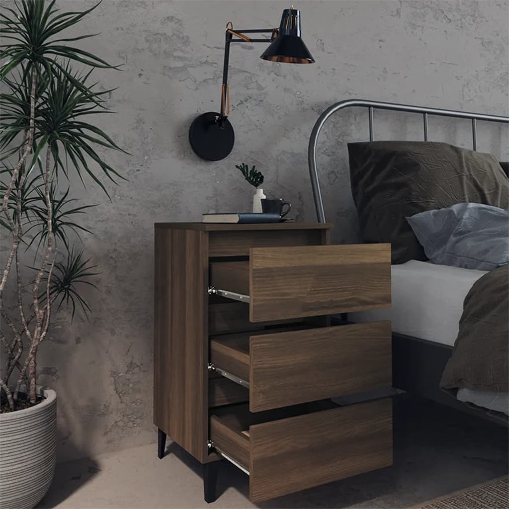 Nachtkastjes 2 St Met Metalen Poten 40X35X69 Cm Bruineikenkleur