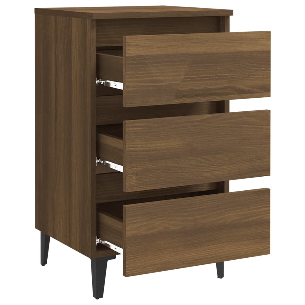 Nachtkastjes 2 St Met Metalen Poten 40X35X69 Cm Bruineikenkleur
