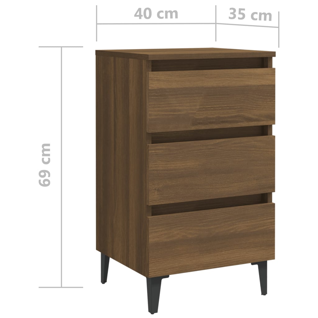 Nachtkastjes 2 St Met Metalen Poten 40X35X69 Cm Bruineikenkleur